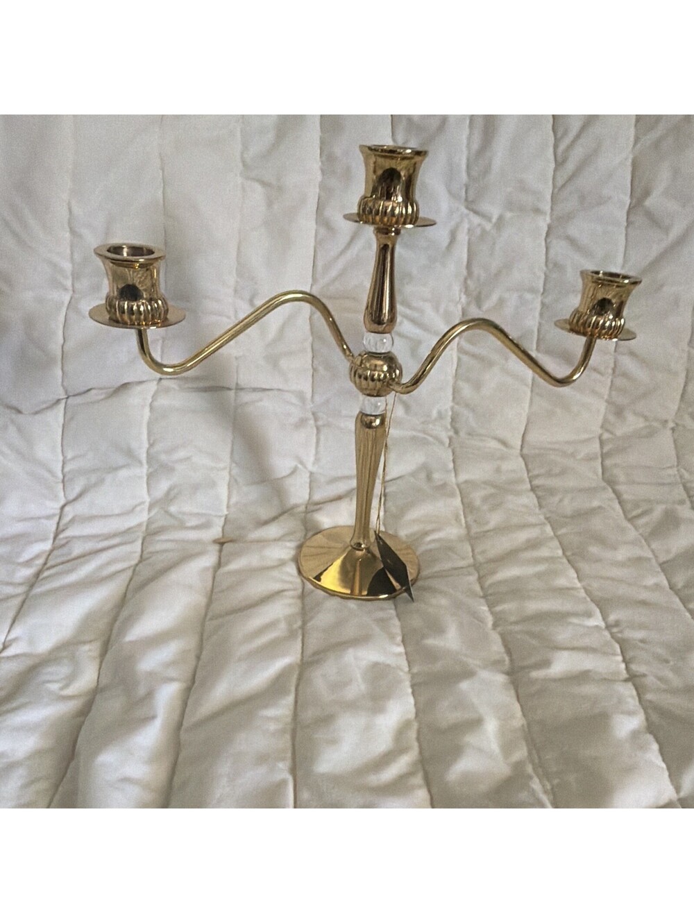 PartyLite 3-Arm Gold Metal & Clear Glass Candelabra Taper Candle Holder